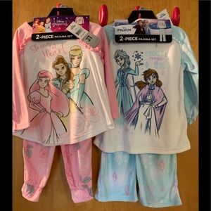 👧🏻 Bundle of 2 Disney girls size 3T pajamas two-piece Frozen and Princess  NWT
